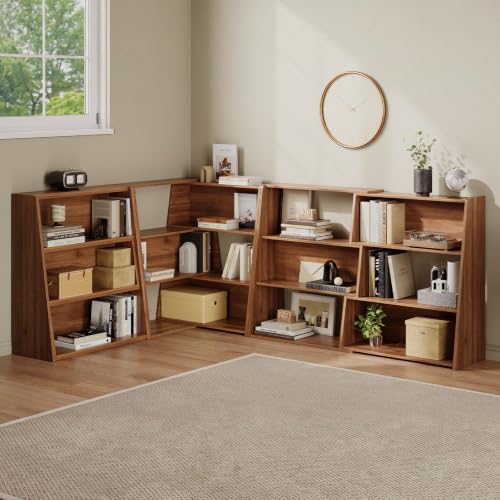 Extendable Bookshelf - Adjustable Low Bookcase in Walnut Finish