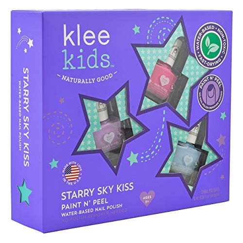 Klee Naturals Water-Based Peelable Nail Polish Gift Set - Starry Sky Kiss, Odor-Free, Non-Toxic, Made in USA