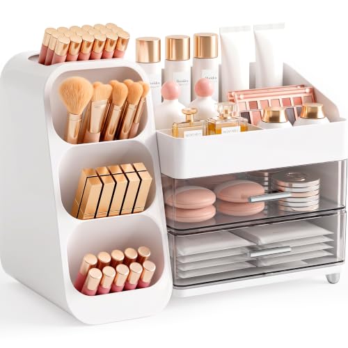Booklov Crystal White Large Makeup Organizer with Drawers - L01