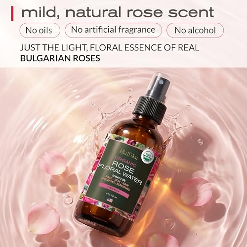 Organic Rose Water Spray for Face & Hair - 8 Oz - Alcohol-Free, Pure & Hydrating
