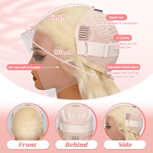 22 Inch Blonde Lace Front Human Hair Wigs Body Wave 13x6 HD Frontal 200% Density