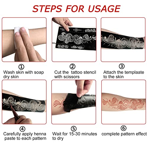 Henna Tattoo Stencils kit,Temporary Tattoos Stencils Reusable Henna Tattoo kit for Hand Forearm Airbrush Tattooing Template, Indian Temporary Tattoo Stickers