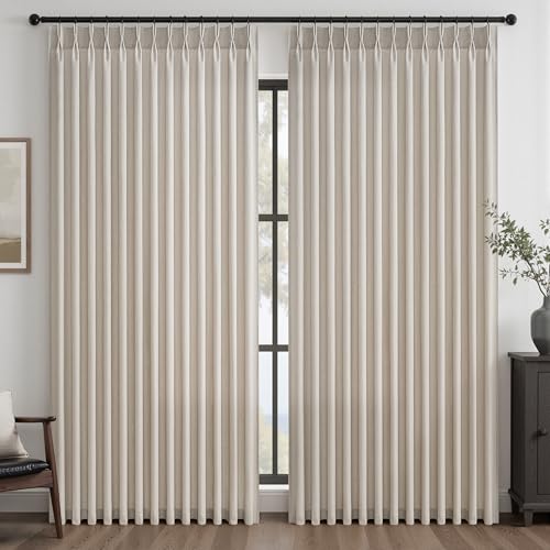 Drapenova 72W x 96L Oatmeal Linen Pleated Semi Sheer Curtains - 2 Panels
