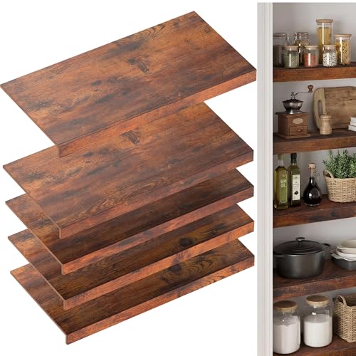 Wire Shelf Covers for Pantry Closet Laundry - Rustic Brown 4pcs 24x12 Inches - Easy Assembly