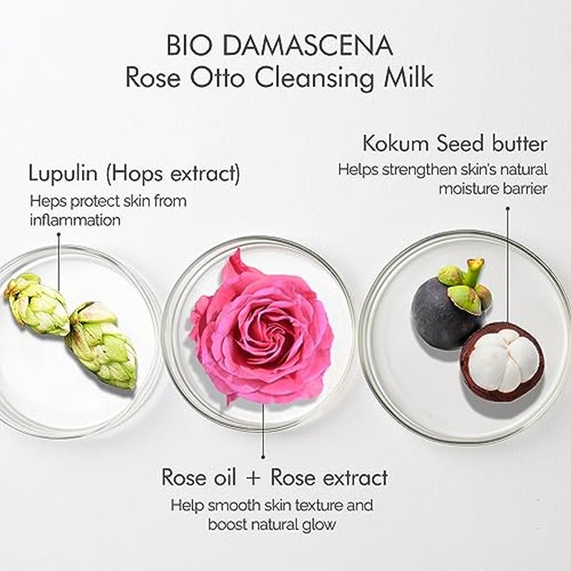 Alteya Organics Cleansing Milk Certified Organic Skin Care 6.8 Fl Oz/200 mL Bio Damascena Award-Winning Face Cleanser With Organic Bulgarian Rose Oil Purifying, Balancing and moisturizing