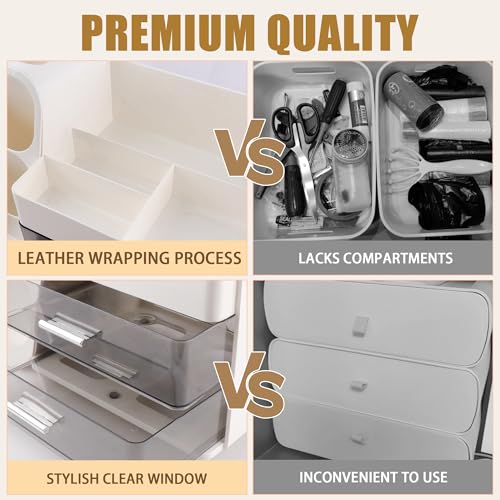Homeanda Makeup Organizer with Drawers ? Large Cosmetic Storage Box for Vanity, Bathroom, or Bedroom, Perfect for Skincare, Brushes, Lipstick, Eyeshadow,and Beauty Essentials (White)
