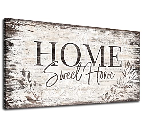 Large Dark Brown Farmhouse Wall Art Sign - Home Sweet Home Canvas Decor 48" x 24" - Wrapped Canvas Variation