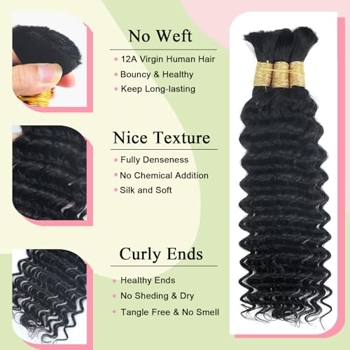 Deep Water Wave Human Hair Extensions for Braiding - 3 Bundles 22 Inch Natural Black