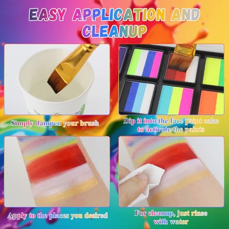 Face Paint Kit for Adults ? 12 Color Rainbow Split Cake Face Painting Kit with 4 Brushes, Water Activated Face Paint Palette, Professional Facepaint Makeup Set for Halloween Cosplay Parties