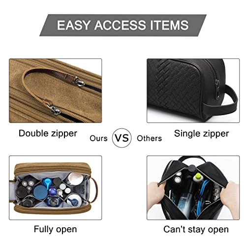 BAGSMART Large Khaki Canvas Travel Toiletry Bag with Water-Resistant Organizer