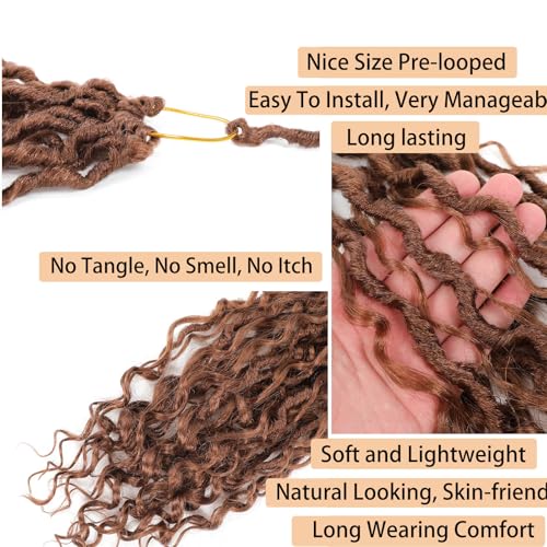 Goddess Locs Crochet Hair 18 Inch Brown 7 Packs Faux Locs with Curly Ends - Pre Looped for Black Women