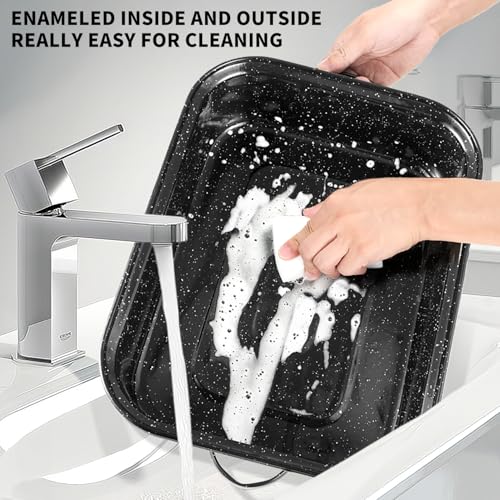 21-Inch Rectangular Roasting Pan with Lid and V-Shaped Rack for Turkey - 25lb Capacity