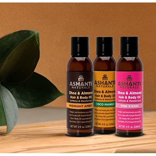Ashanti Naturals Shea and Sweet Almond Oil for Hair and Body| Moisturizing Pure Body Oil for Dry Skin, Scalp and Hair [Fragrance: Coco Mango, 4 oz]