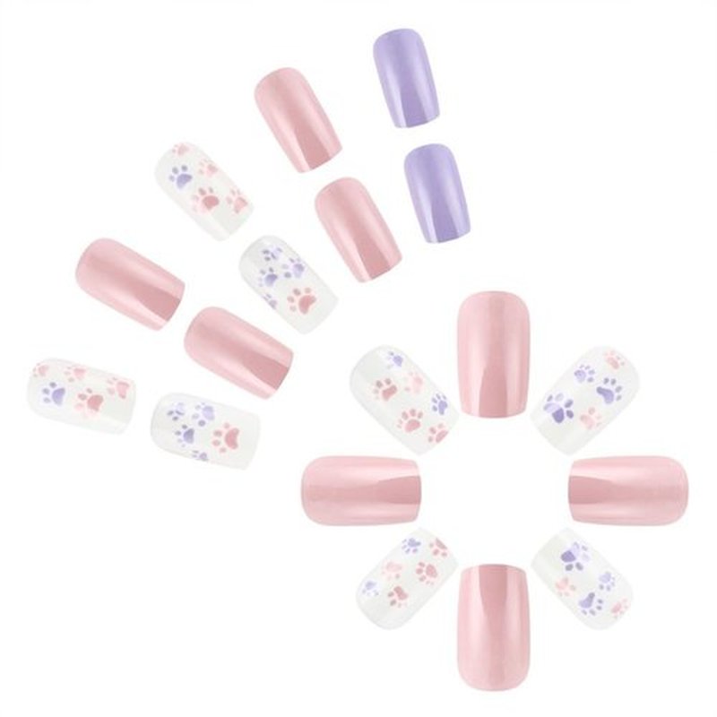 24Pcs Cute Press on Nails Square Short Fake Nails Solid Color Glue on Nails Cat Claw False Nails with Designs Valentine's Day Acrylic Nails Glossy Artificial Stick on Nails for Women Girls