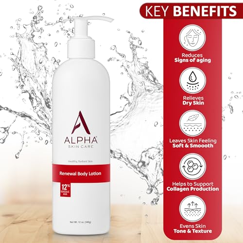 Alpha Skin Care Revitalizing Body Lotion with 12% Glycolic AHA, 12 Oz - Exfoliating & Hydrating