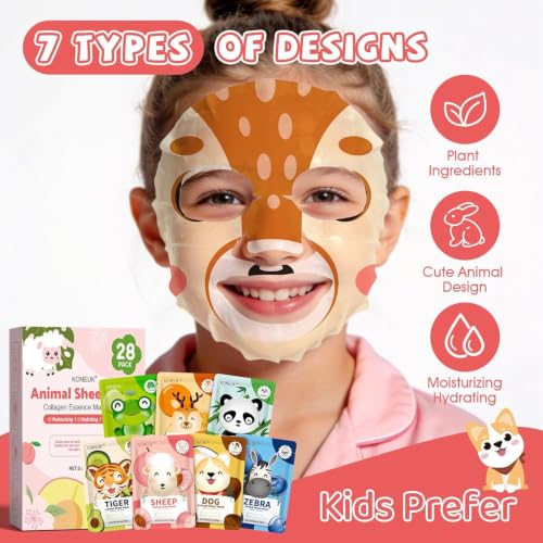 G-28 Pack Animal Collagen Face Masks Set for Kids & Teens – Hydrating Fun Masks