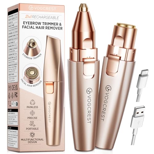 VG VOGCREST Rose Gold 2-in-1 Facial & Eyebrow Trimmer with LED Light