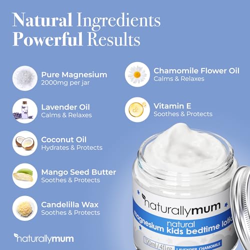 NaturallyMum Magnesium Body Lotion Bundle for Mum and Kids | Support for Sleep, Heart, Bone, Nerve, Gut and Muscle Health | Adult Lavender | Kids Lavender & Chamomile | 2 x 4 fl oz
