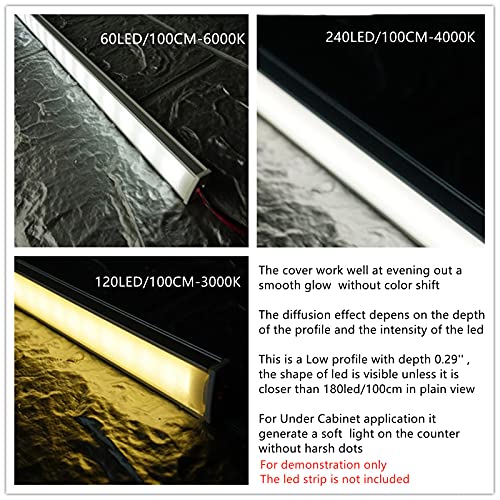 Black LED Strip U Channel Diffuser 10-Pack 6.56FT Aluminum Track for Cabinet Stairs Wall
