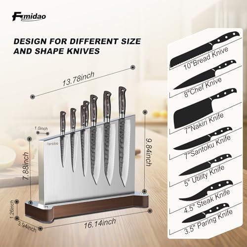Fomidao 16x3.94x11 Inch Magnetic Knife Holder Stand - Large Stainless Steel Double-Sided Kitchen Rack with 3 Magnet Strips