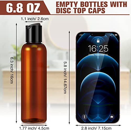 30 Pack 200ml Amber Plastic Travel Squeeze Bottles with Flip Cap for Liquids & Lotions