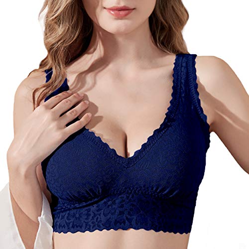 Luna & Sun Women Wirefree Soft Simple Comfortable Design Floral Lace Bralette
