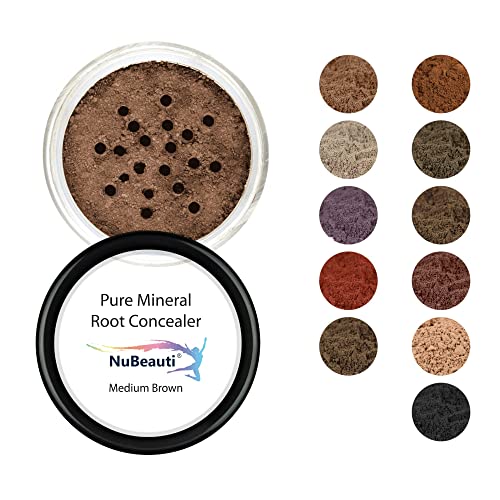 NuBeauti Medium Brown Root Concealer Powder for Gray Hair Touch Up - All-Natural Mineral Formula