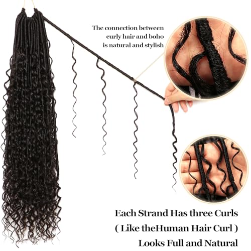 Goddess Faux Locs Crochet Hair 24 Inch - Boho Soft Locs for Black Women, Pack of 8 #1B
