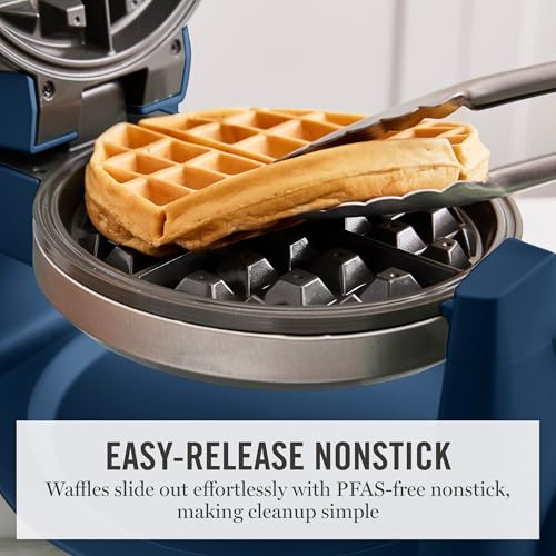 Martha Stewart Rotating Belgian Waffle Maker - Indigo Blue, Nonstick Plates
