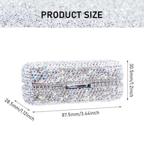 Rhinestone Lipstick Case with Mirror Bling Crystal Lipstick Case Diamonds Makeup Cosmetic Storage Box Holder for Purse(COLOR:White)