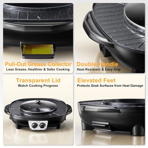 2-in-1 Electric Hot Pot and Grill - Korean BBQ & Shabu Shabu Cooker
