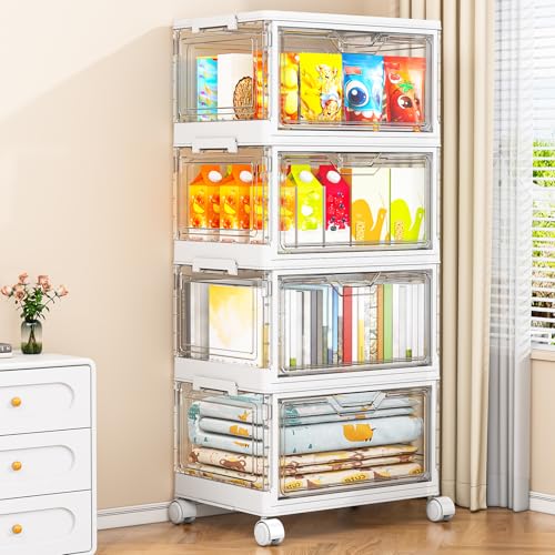 White 4 Pack Stackable Storage Bins with Lids - 32QT Plastic Organizers