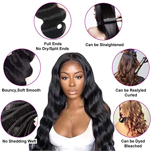 AIMAKER Human Hair Bundles Body Wave 16-20 Inch Black 3 Pack Unprocessed Brazilian Virgin Hair