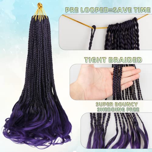 French Curl Crochet Braids for Black Women - 18 Inch Ombre Purple, 8 Packs, Pre Looped Synthetic Hair Extensions