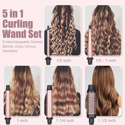 5-in-1 Curling Wand Set with Rose Gold Finish – Versatile Hair Styling Tools