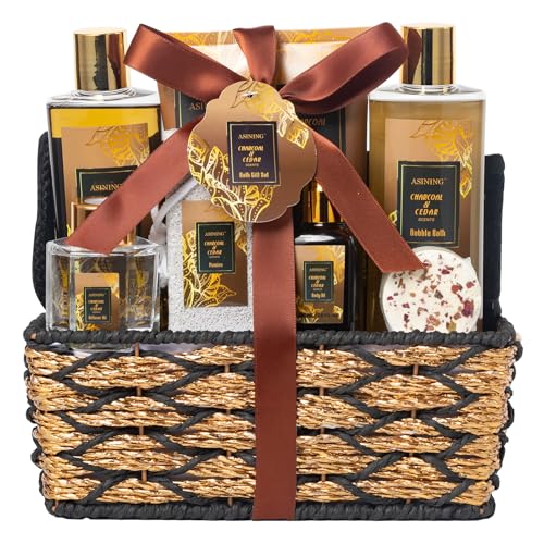 Charcoal & Cedar Spa Gift Set for Men & Women - 14PCS Relaxation Kit with Body Butter & Bubble Bath