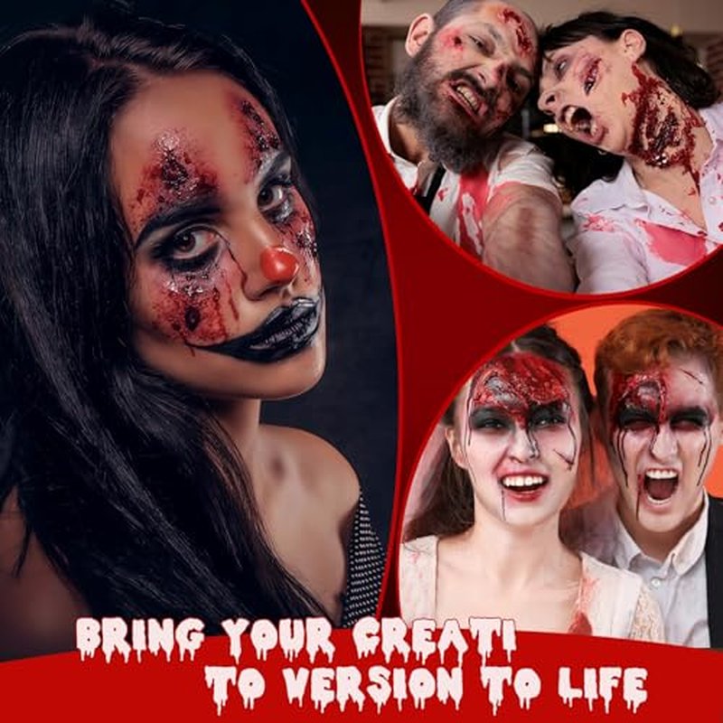 7 PCS Halloween Fake Blood Spray Makeup Kit - Fake Blood 2.1oz X4 + Coagulated Blood Gel 1.41oz + Soap + Sponge, Washable Blood Paint for Clothes SFX Makeup Vampire Accessories, Dark & Fresh