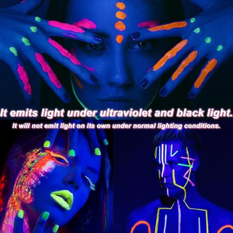 Glow in The Dark Face Body Paint, Glow In The Dark Under UV Black Light Sticks Makeup Neon Face Painting Kits for Adult Halloween Festival Accessory Glow Party Supplies (24)