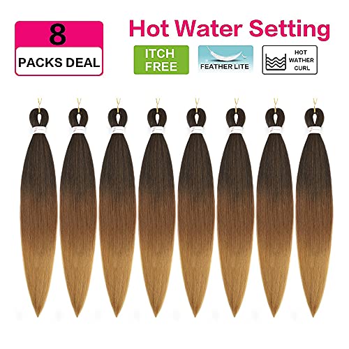 Pre Stretched Ombre Braiding Hair Extensions 30 Inch - Brown 8 Packs - Easy Crochet & Twist Synthetic Hair - MIYPMUNS Variation 30 Inch-8Pcs / 1B-30-27