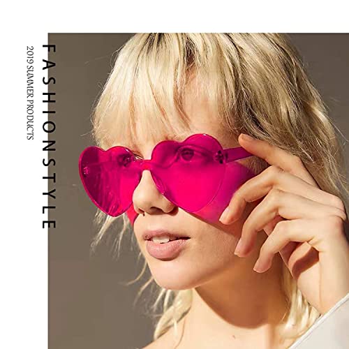 LIULIUBTY Hot Pink Short Bob Wig with Bangs & Heart Sunglasses 6Pcs Cosplay Halloween