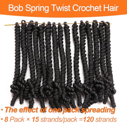 Lifabeauty 8 Pack Short Bob Spring Twist Crochet Hair 8 Inch 1B# for Black Women