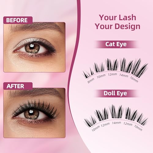 Dramatic Volume Lash Clusters, 0.05mm Thin Band 8-18mm C Curl, DIY Lash Extension Reusable, FayJoo BOLDEE 11 Lash Only