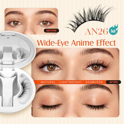 Magnetic Eyelashes with Applicator - No Glue Needed, Reusable Natural Wispy Look - AN26