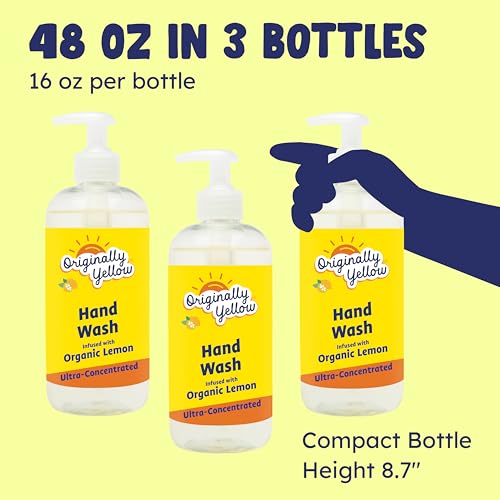 Lemon Hand Soap Infused with Organic Lemon Extract - 16 Fl Oz, 3-Pack