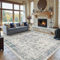 8x10 Blue & Grey Boho Vintage Area Rug - Machine Washable, Non-Slip, Low-Pile for Living Room