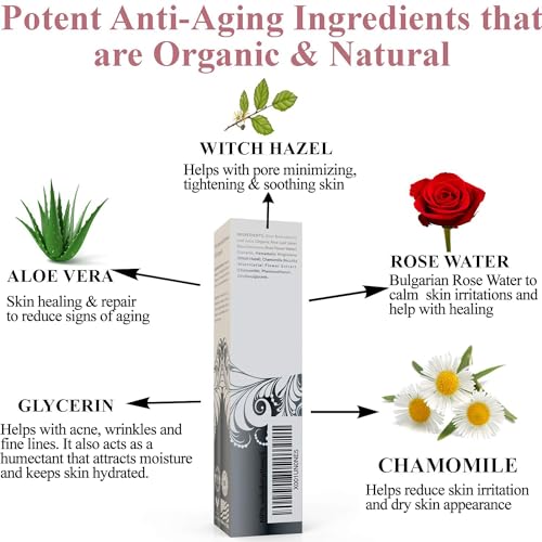 Organic Hydrating Face Toner with Rose Water Aloe Vera Witch Hazel - All Skin Types