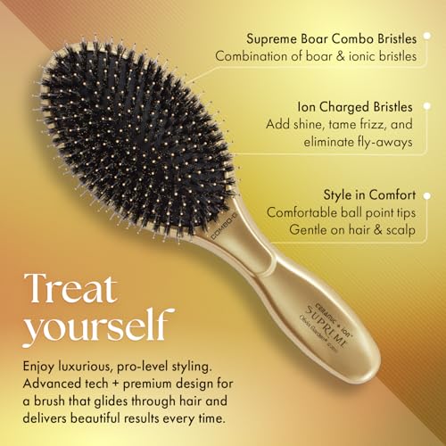 Olivia Garden Gold Ceramic + Ion Supreme Paddle Brush - Large Boar & Ionic Bristles