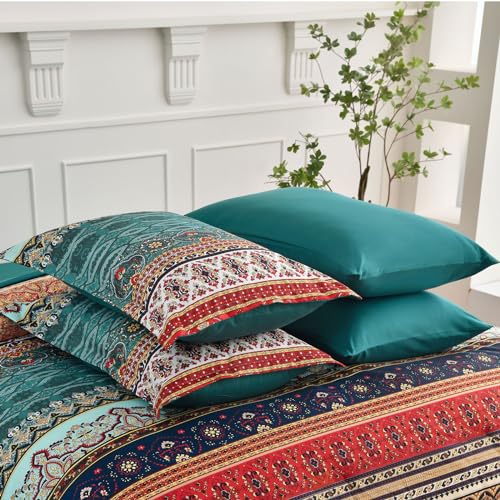 Cottolester Boho Queen Comforter Set - Green & Brown 8 Pieces Bed in a Bag