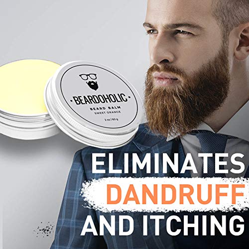 Beardoholic Beard Balm, Comb and Shaping Tool Set ? 100% All Natural, 100% Pearwood ? Anti-Static, Eliminates Tangles and Ingrown Hairs, Itch and Dandruff ? Shape and Style Beard With Ease