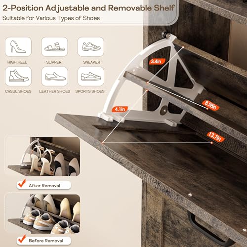 Nicetree Chestnut Shoe Cabinet with 2 Flip Drawers - Entryway Organizer